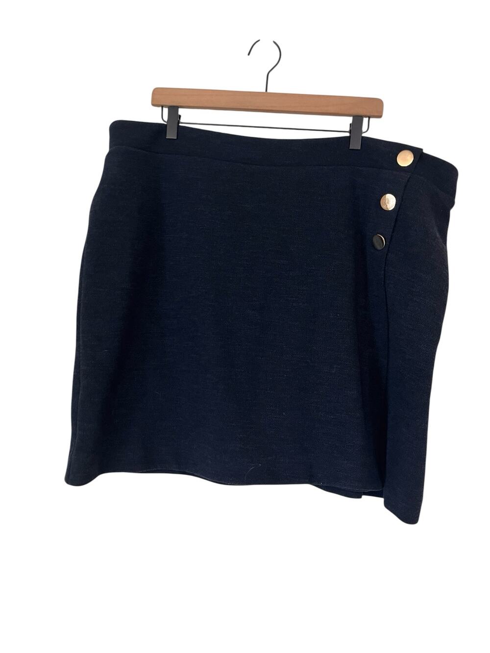 Loft Plus Womens Navy Blue Gold Button Faux Wrap Skirt Size 22 Career Classic